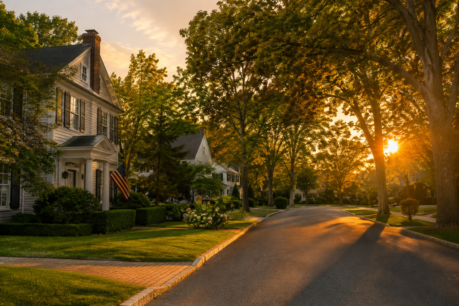 A Delaware street at sunset, illustrative