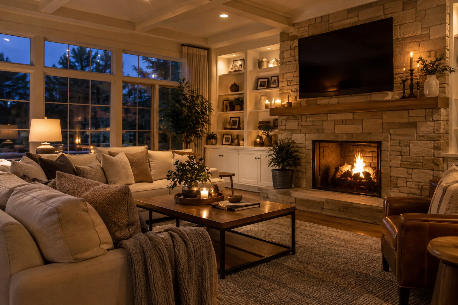 A cozy Delaware living room, illustrative